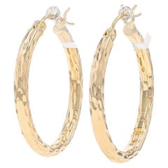 Yellow Gold Round Etched Hoop Earrings - 14k Pierced