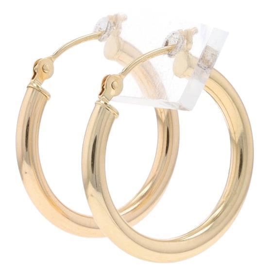 Yellow Gold Round Hoop Earrings - 14k Pierced For Sale