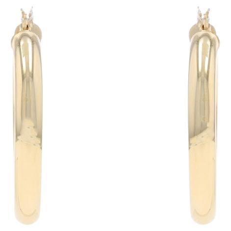 Yellow Gold Round Hoop Earrings - 14k Pierced For Sale
