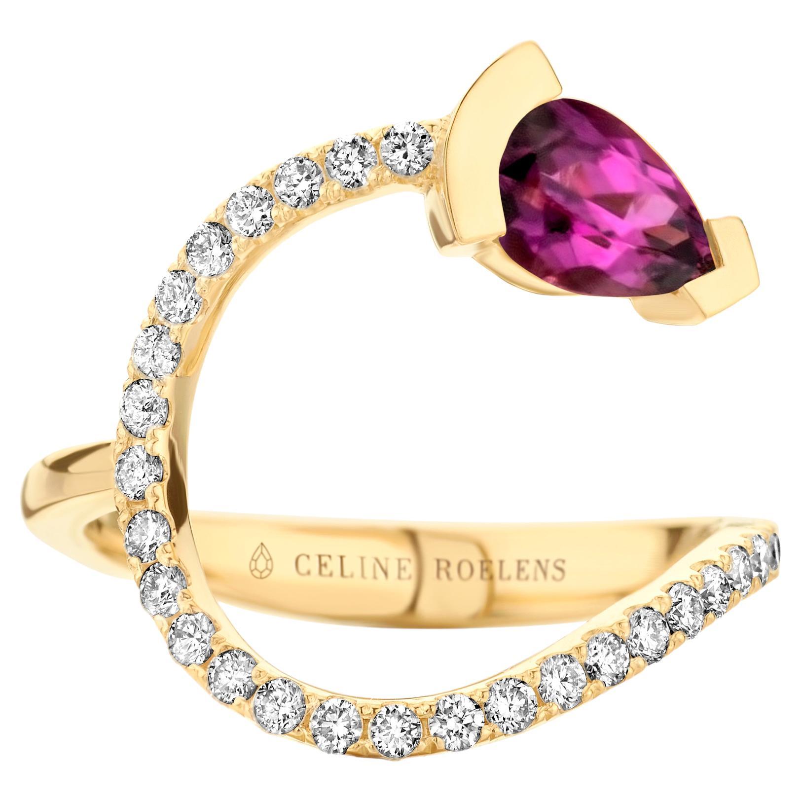 Yellow Gold Royal Purple Garnet Diamond Cocktail Ring  For Sale