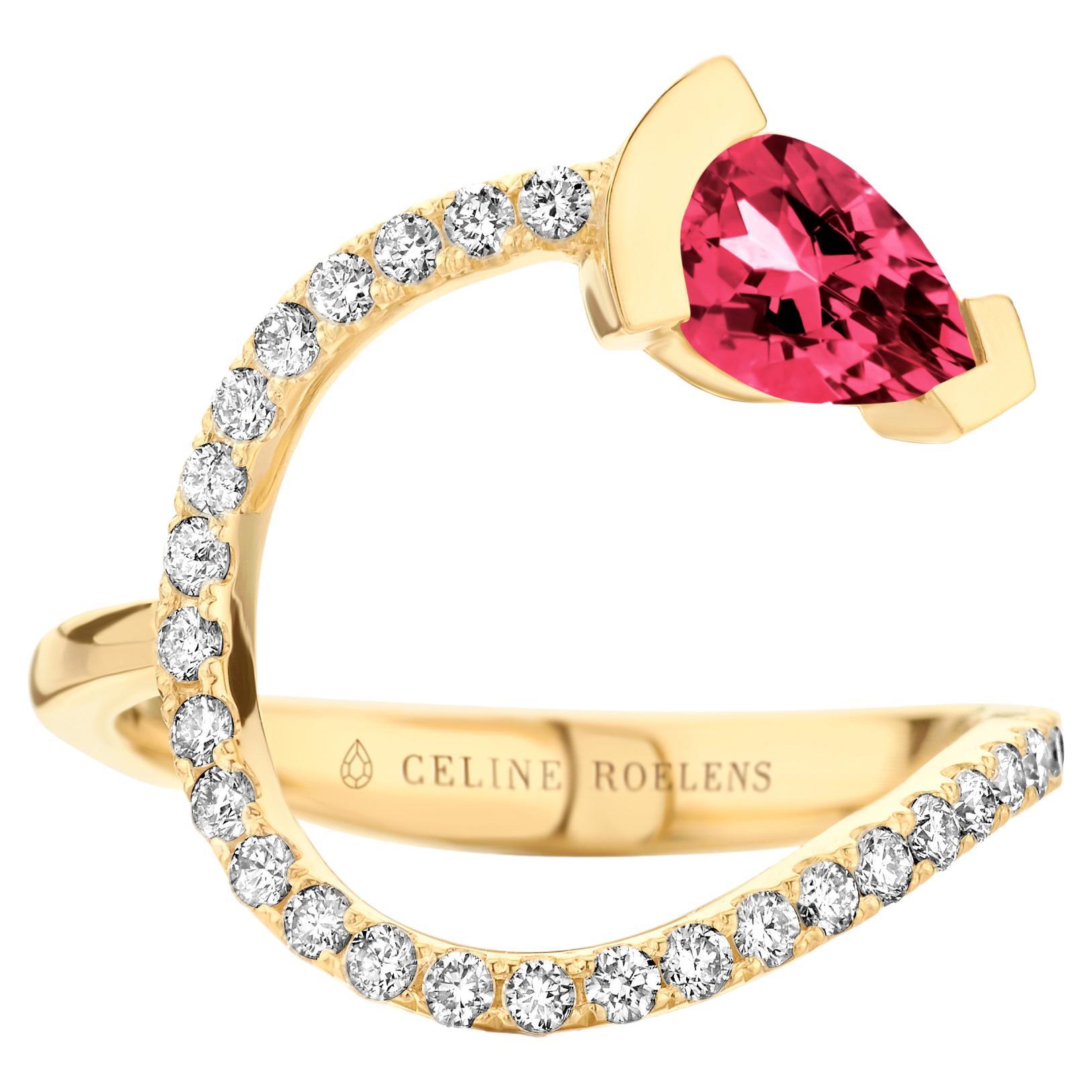 18 Karat Yellow Gold Rubelite Diamond Cocktail Ring 