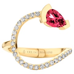18 Karat Yellow Gold Rubelite Diamond Cocktail Ring