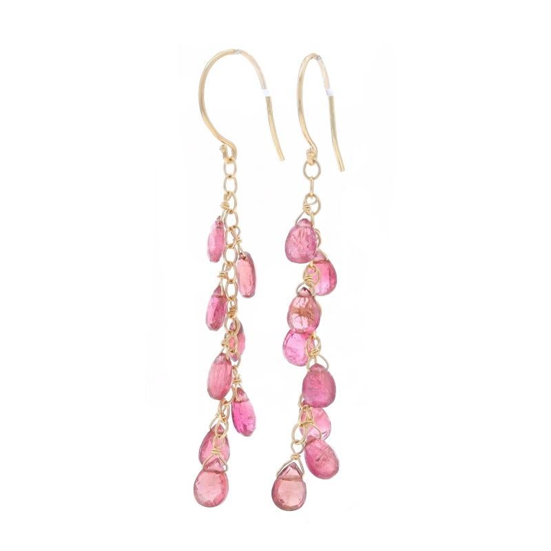Orecchini a pendente in oro giallo con rubellite - 14k Briolette Pierced In condizioni ottime in vendita a Greensboro, NC