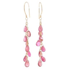 Yellow Gold Rubellite Dangle Earrings - 14k Briolette Pierced