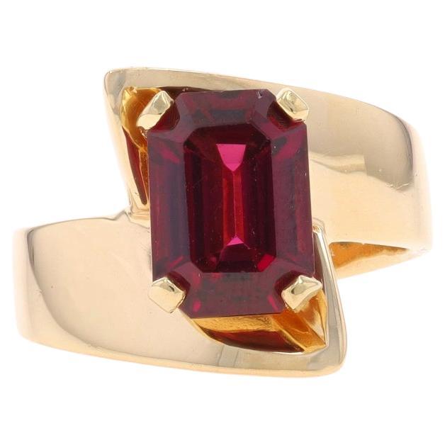 Yellow Gold Rubellite Tourmaline Bypass Solitaire Ring - 14k Emerald Cut 2.34ct