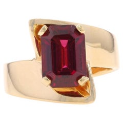 Bague solitaire en or jaune avec tourmaline rubellite - 14k Emerald Cut 2.34ct