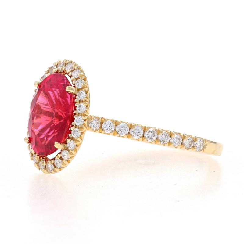 Oval Cut Yellow Gold Rubellite Tourmaline & Diamond Halo Ring 14k Oval 2.49ctw Cathedral For Sale
