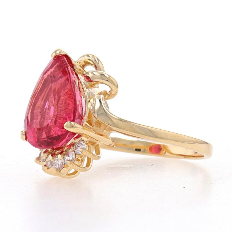 Pear Cut Yellow Gold Rubellite Tourmaline & Diamond Ring - 14k Pear Step 6.16ctw For Sale