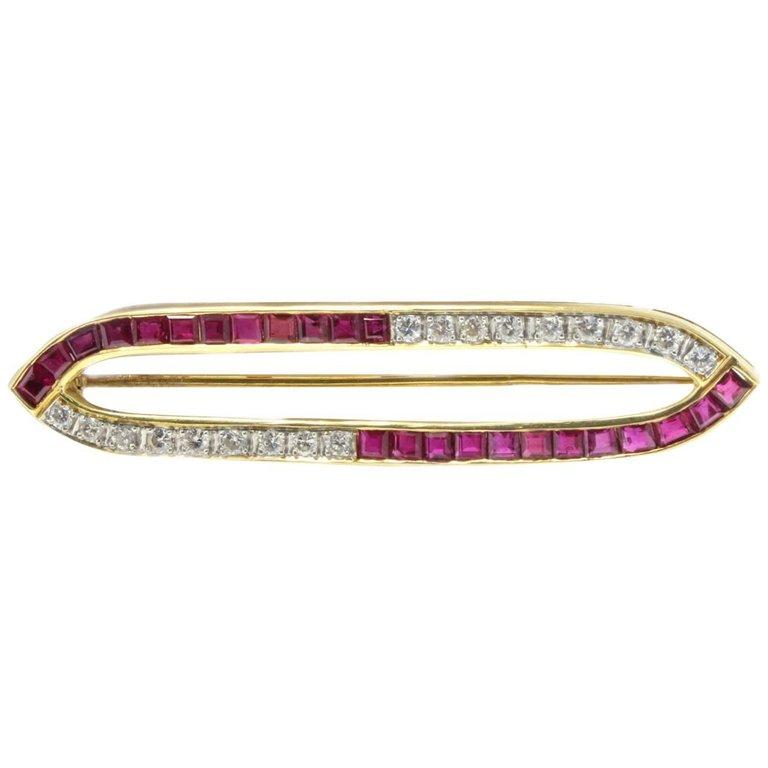 Yellow Gold Rubies and Diamonds Brooch