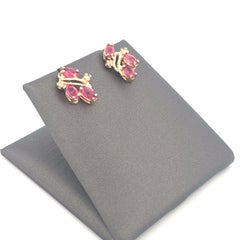 Yellow Gold Ruby 0.33ctw Diamond 0.04ctw Earrings with Post Backs