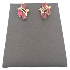 Yellow Gold Ruby 0.33ctw Diamond 0.04ctw Earrings with Post Backs