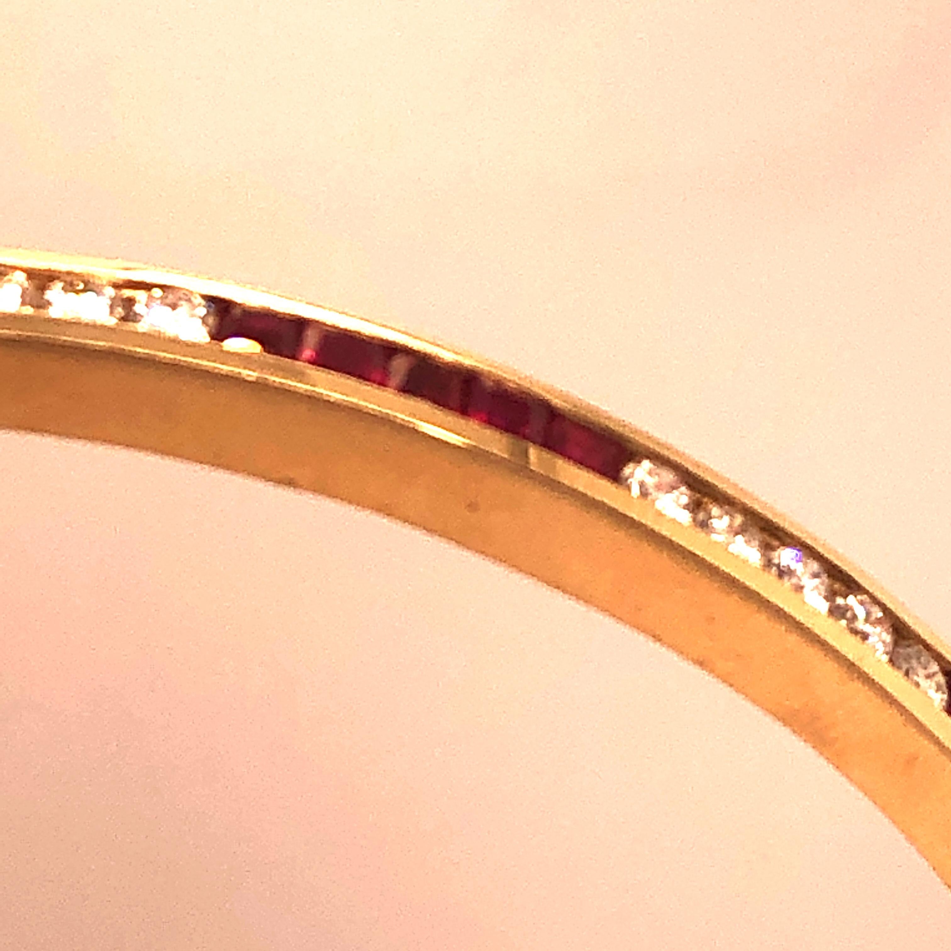 Round Cut Yellow Gold Ruby and Diamond Bangle Bracelet