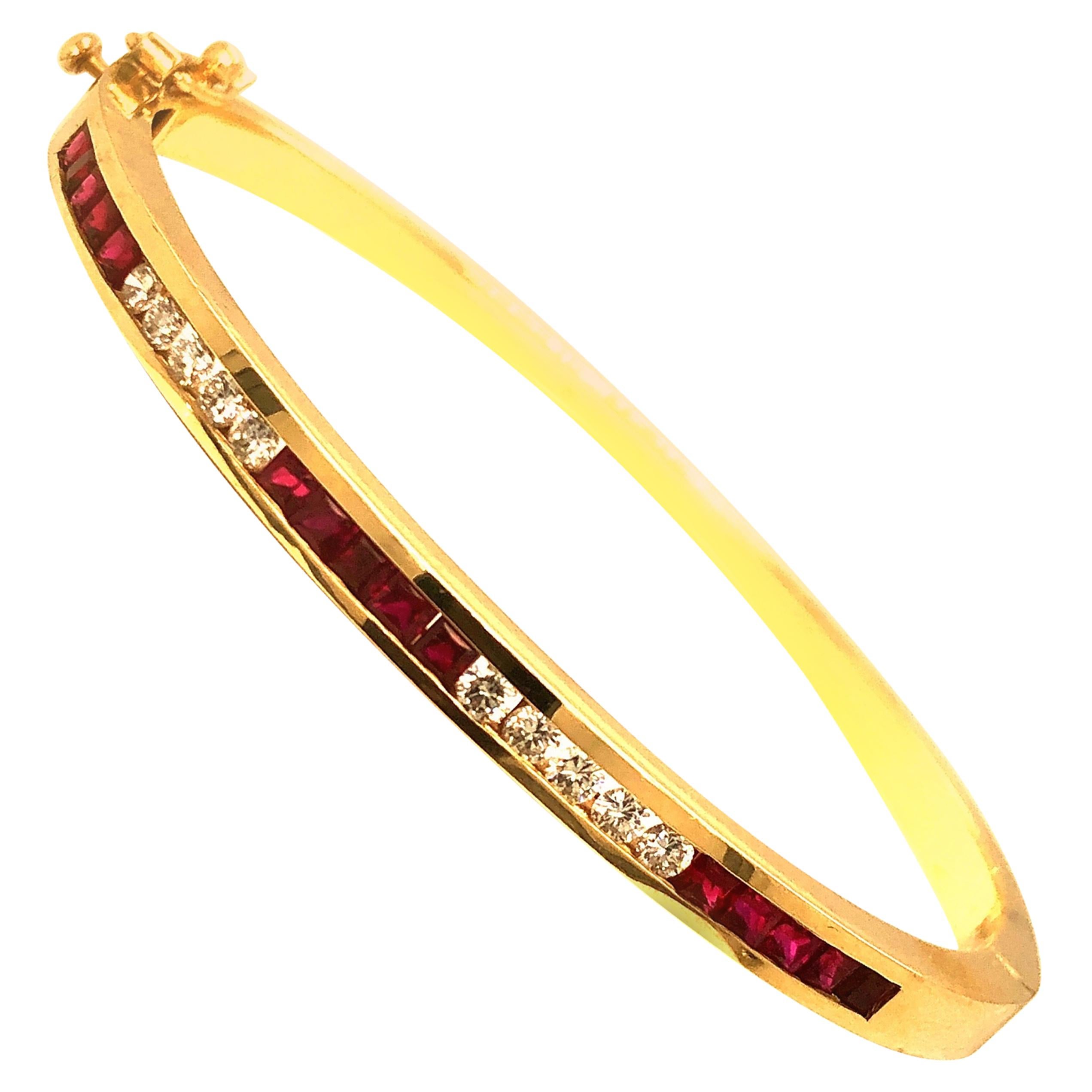Yellow Gold Ruby and Diamond Bangle Bracelet