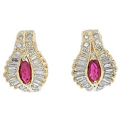 Yellow Gold, Ruby, and Diamond Earrings