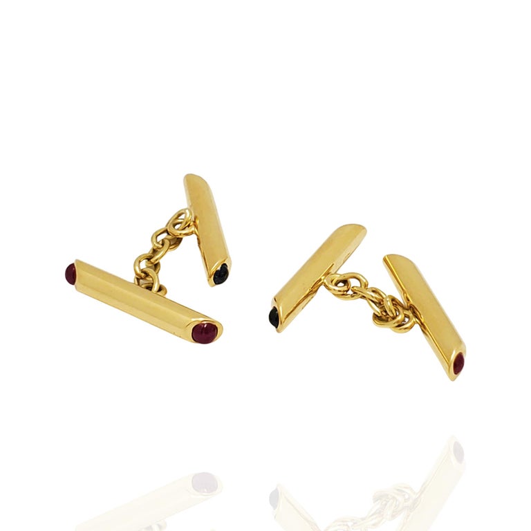 Contemporary Yellow Gold Ruby and Sapphire Cufflinks For Sale