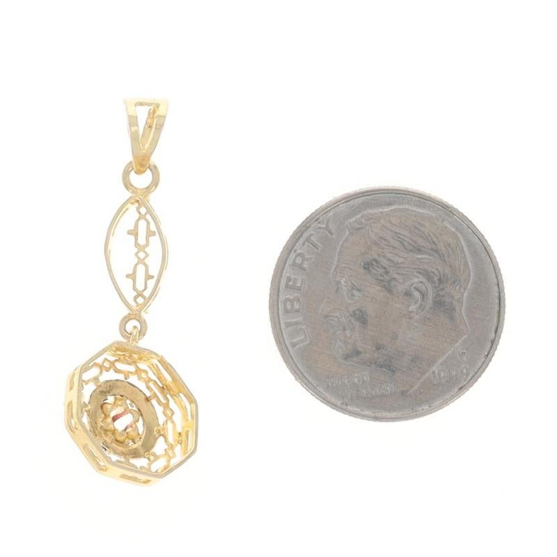 Colgante de oro amarillo Rubí Art Decó Lavaliere 14k Octágono redondo en Excelente estado para la venta en Greensboro, NC