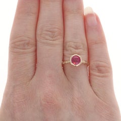 Yellow Gold Lab Created Ruby Art Deco Solitaire Ring 14k Round 1.05ct Engagement