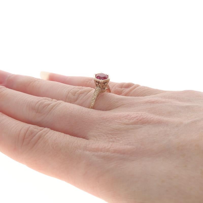 Gelbgold Rubin Art Deco Solitär Ring 14k Rund 1,05ct Verlobung (Rundschliff) im Angebot