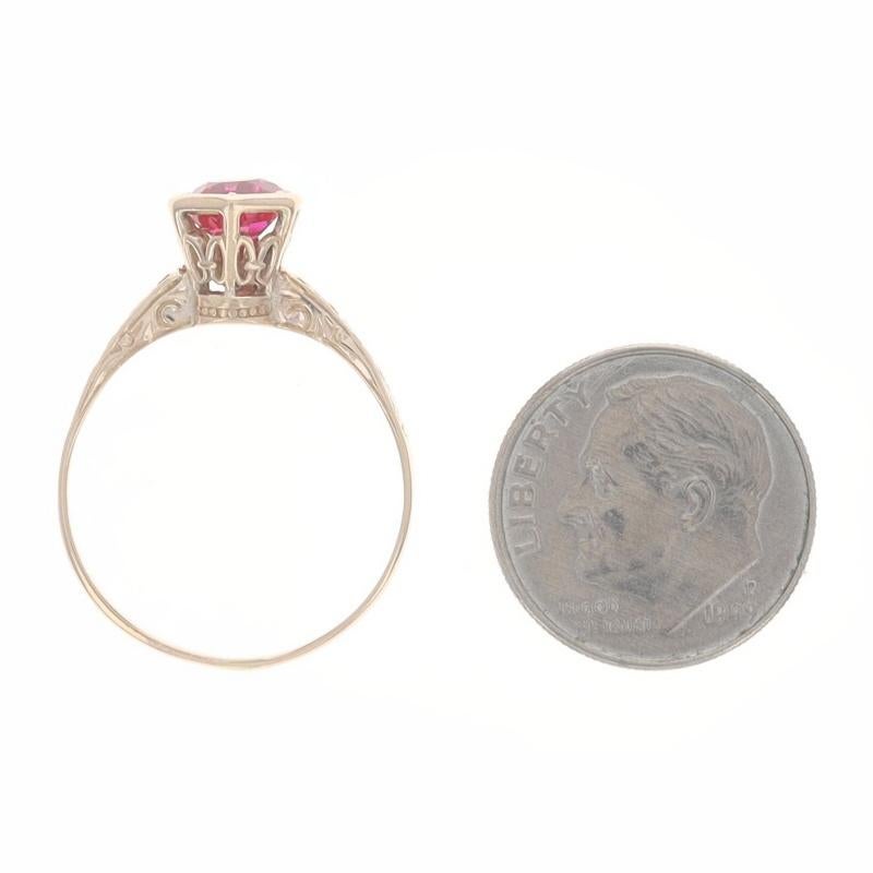 Gelbgold Rubin Art Deco Solitär Ring 14k Rund 1,05ct Verlobung im Zustand „Hervorragend“ im Angebot in Greensboro, NC