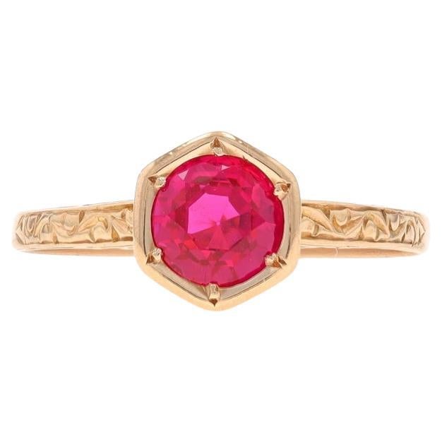 Gelbgold Rubin Art Deco Solitär Ring 14k Rund 1,05ct Verlobung im Angebot