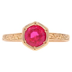 Or Jaune Rubis Art Deco Bague Solitaire 14k Rond 1.05ct Engagement