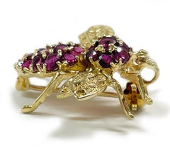 Or jaune Rubis Abeille Mouche Broche