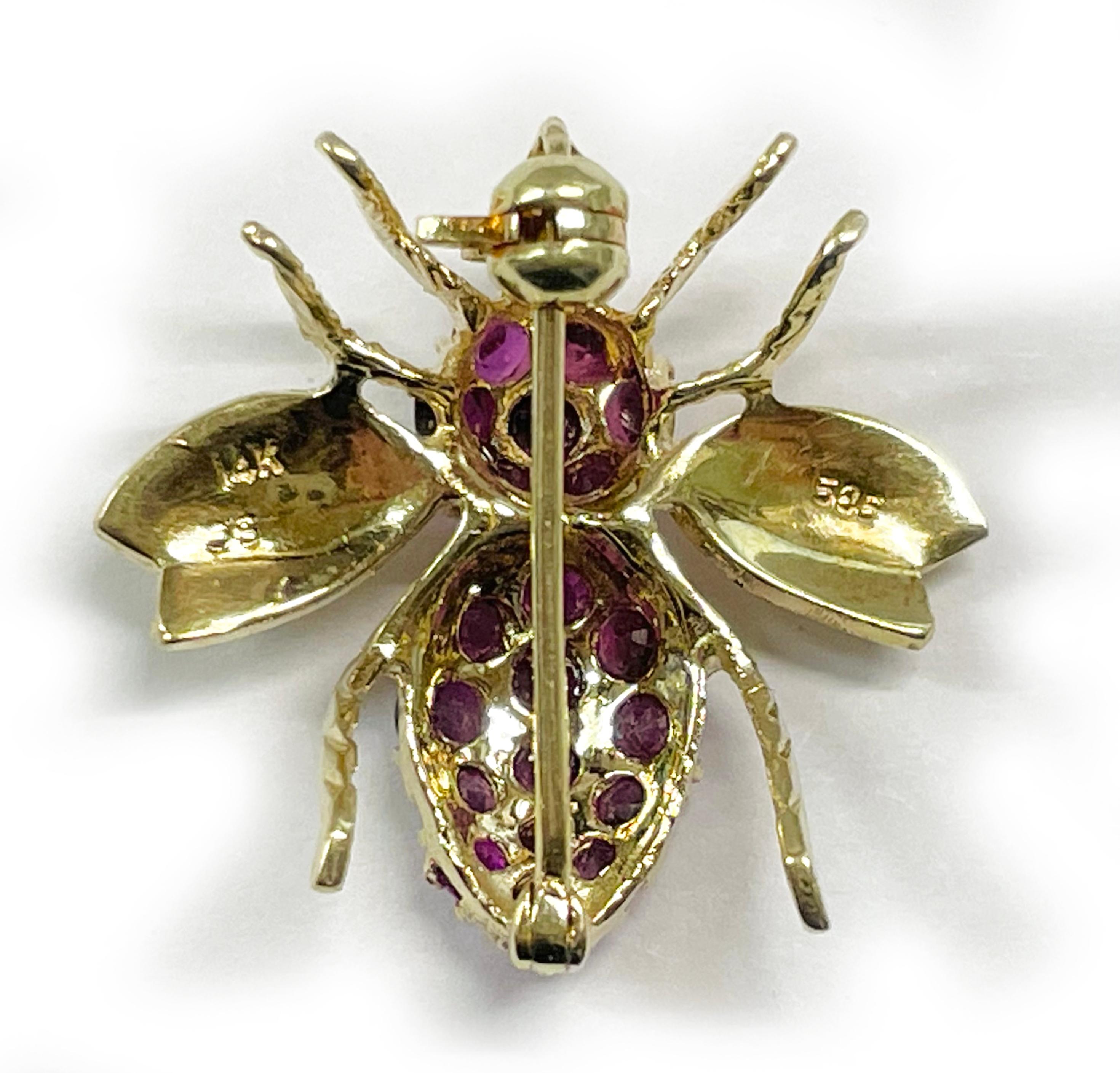 Contemporary Yellow Gold Ruby Bee Fly Brooch Pin For Sale