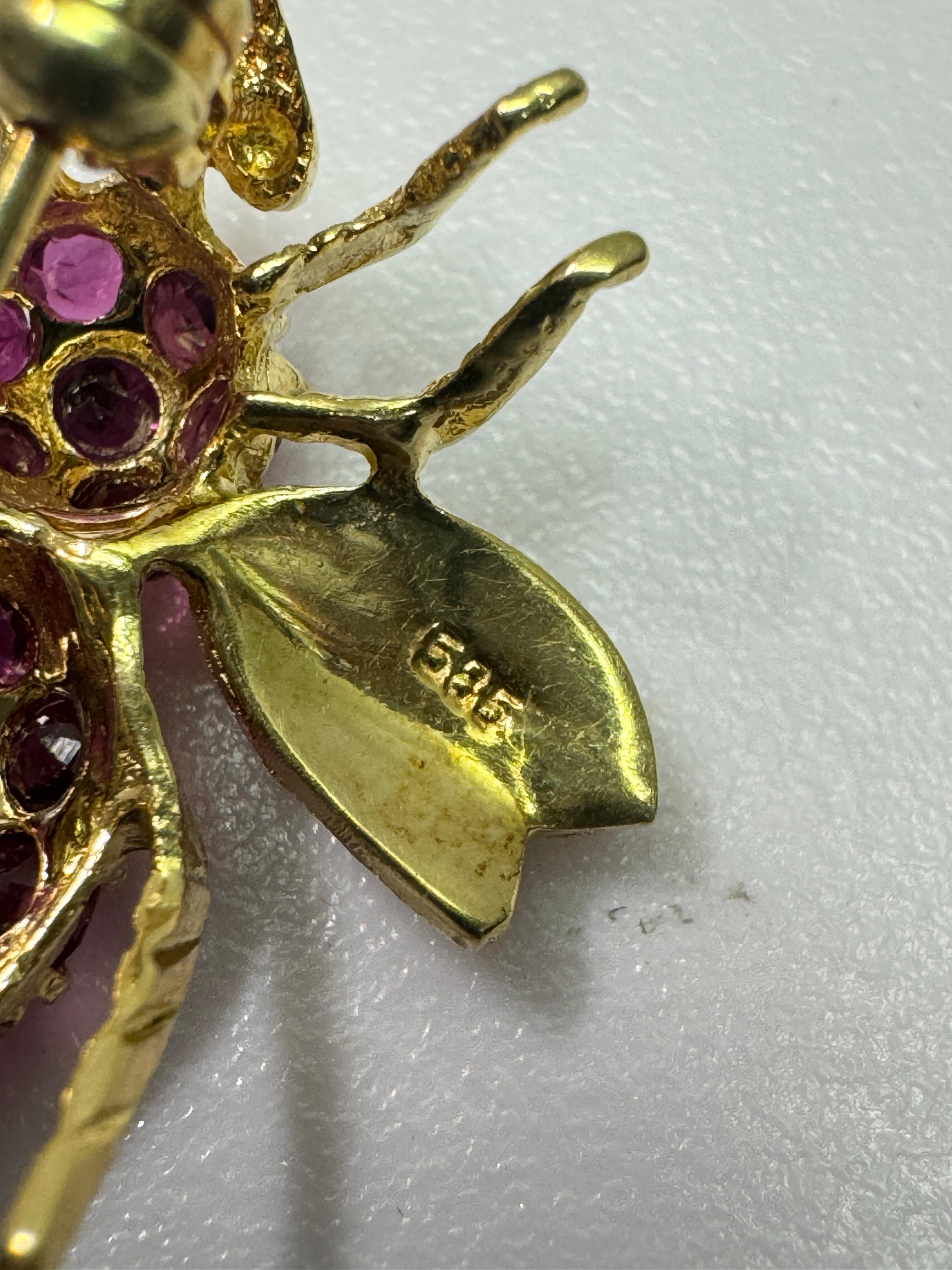 Gelbgold Rubin Biene Fliege Brosche Pin im Zustand „Gut“ im Angebot in Palm Desert, CA
