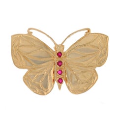 Yellow Gold Ruby Butterfly Brooch Pin - 14k Round .16ctw Nature Spring Pin