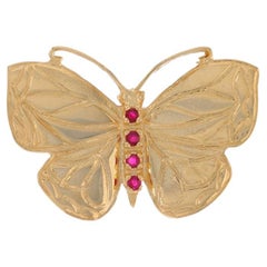 Yellow Gold Ruby Butterfly Brooch Pin - 14k Round .16ctw Nature Spring Pin