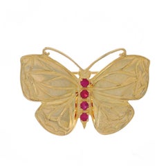 Broche papillon en or jaune - 14k Rubis rond brillant .20ctw Nature