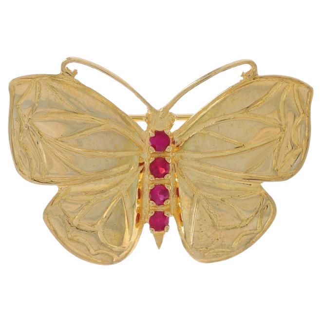 Broche papillon en or jaune - 14k Rubis rond brillant .20ctw Nature