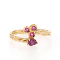 Yellow Gold Ruby Bypass Ring - 14k Pear & Round .41ctw Sz 6 1/4