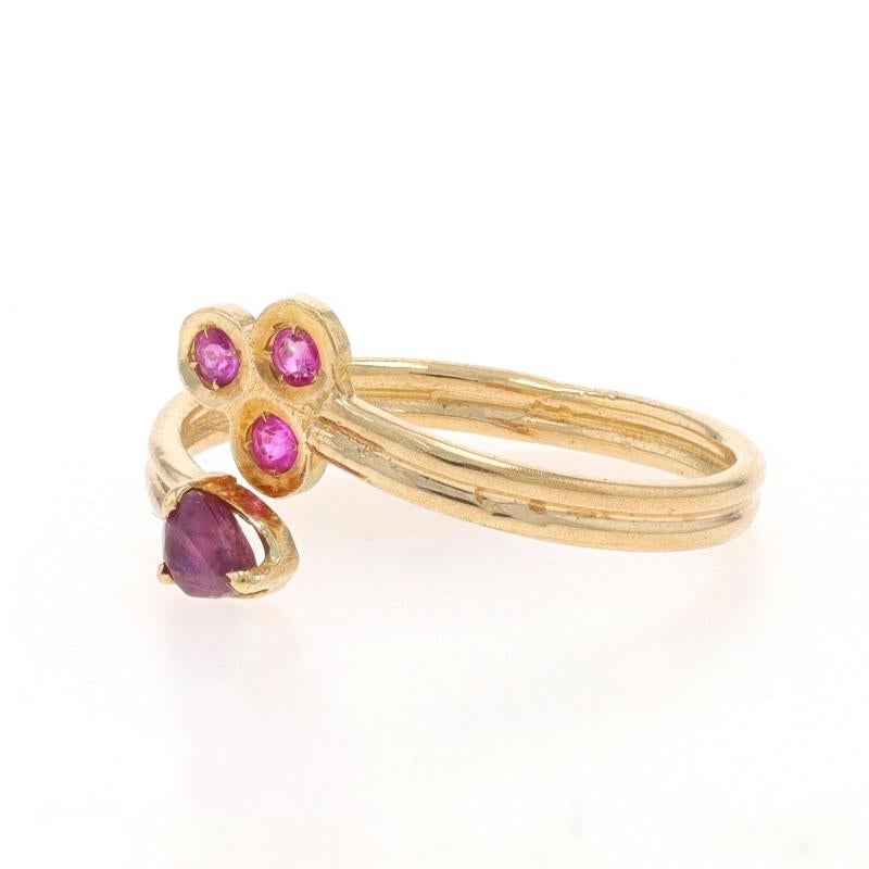 Yellow Gold Ruby Bypass Ring - 14k Pear & Round .41ctw Sz 6 1/4 In Excellent Condition For Sale In Greensboro, NC