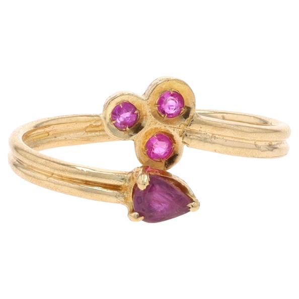 Yellow Gold Ruby Bypass Ring - 14k Pear & Round .41ctw Sz 6 1/4 For Sale