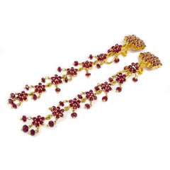 Yellow Gold Ruby Clip-On Dangle Earrings