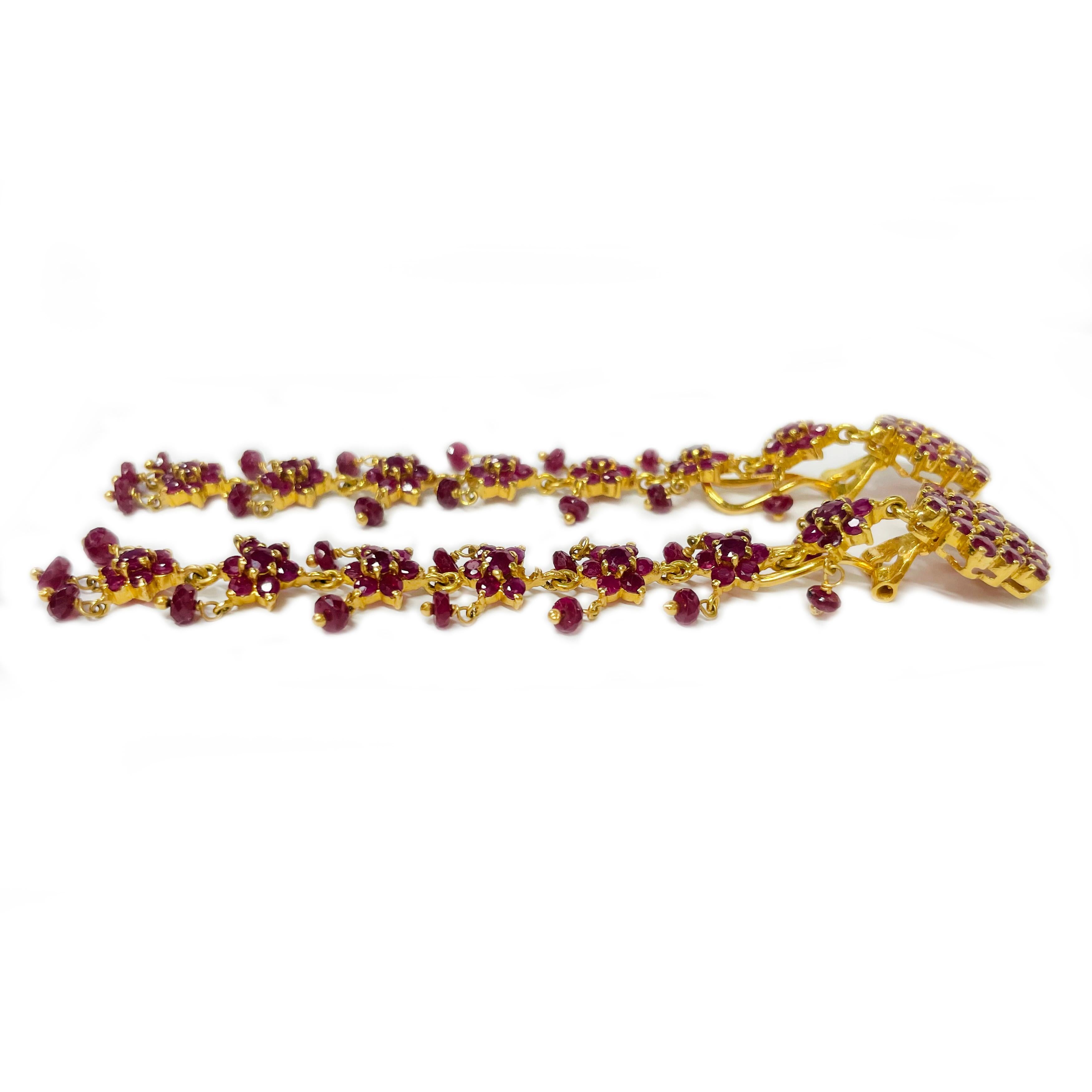 Contemporary Yellow Gold Ruby Clip-On Dangle Earrings For Sale