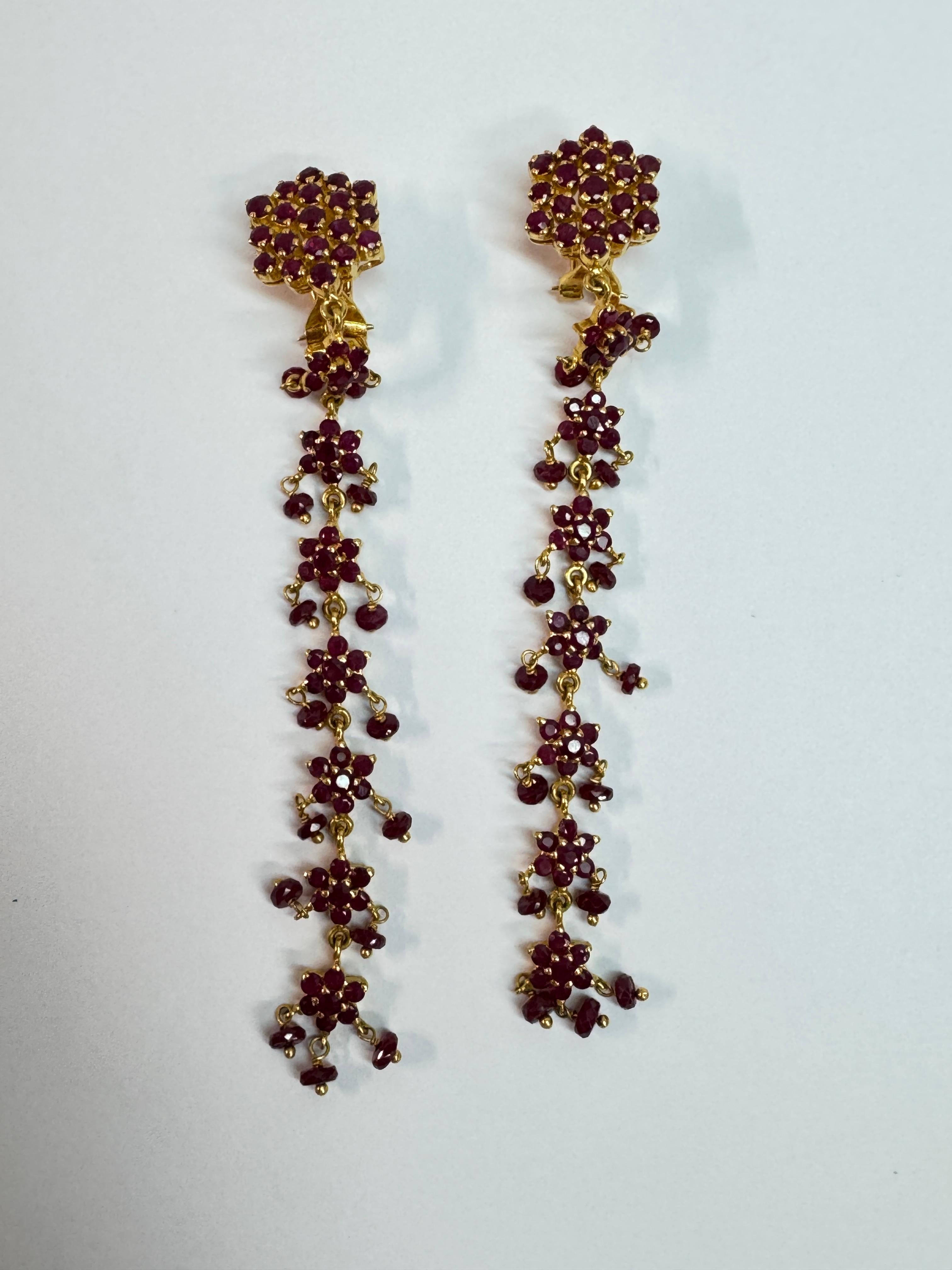 Yellow Gold Ruby Clip-On Dangle Earrings For Sale 1
