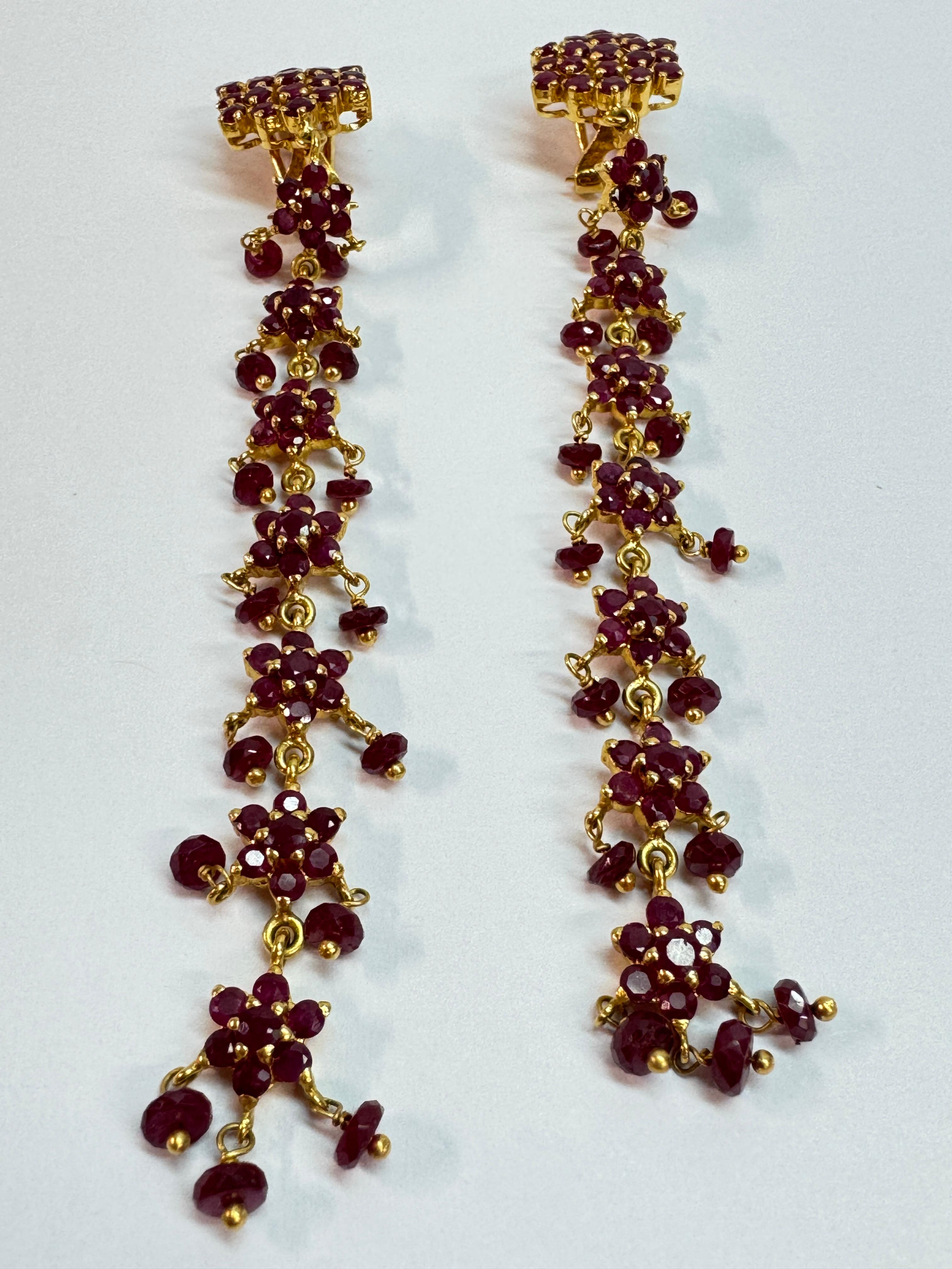 Yellow Gold Ruby Clip-On Dangle Earrings For Sale 2