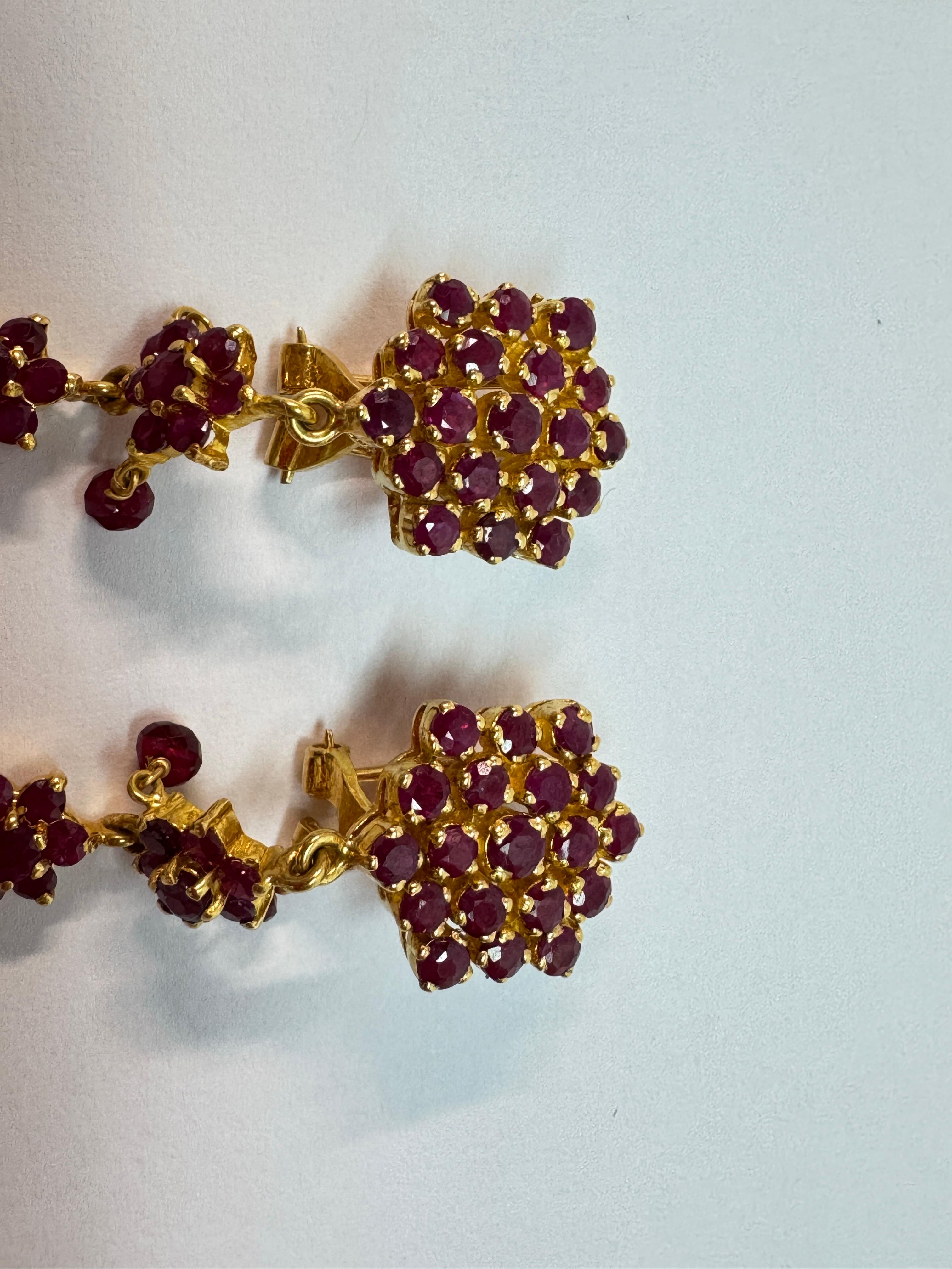 Yellow Gold Ruby Clip-On Dangle Earrings For Sale 3