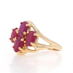 Yellow Gold Ruby Cluster Cocktail Ring - 10k Oval 4.24ctw