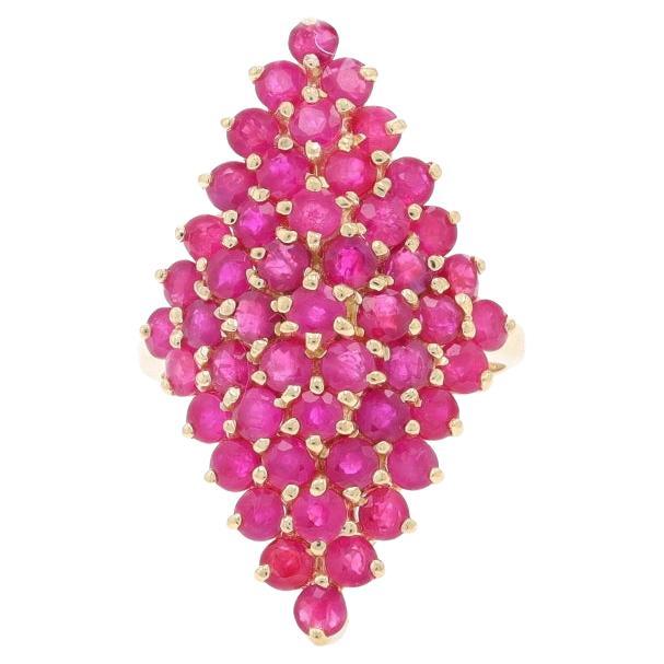 Yellow Gold Ruby Cluster Cocktail Ring - 14k Round 5.39ctw