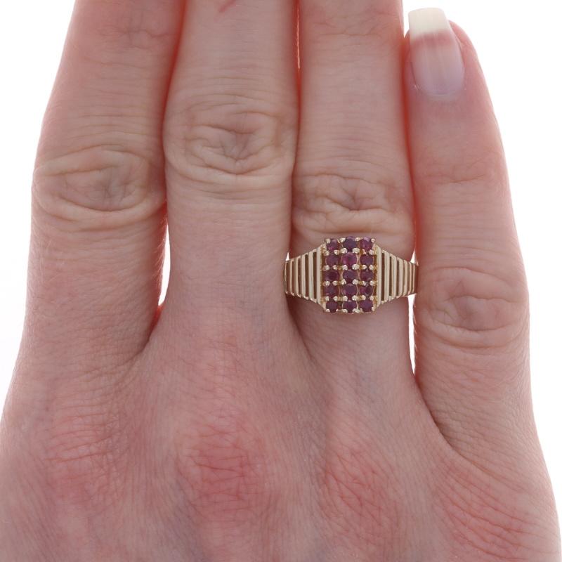Round Cut Yellow Gold Ruby Cluster Cocktail Ring - 14k Round .60ctw