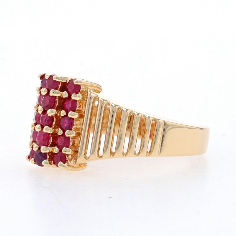 Yellow Gold Ruby Cluster Cocktail Ring - 14k Round .60ctw In Excellent Condition In Greensboro, NC