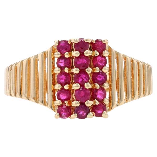 Yellow Gold Ruby Cluster Cocktail Ring - 14k Round .60ctw