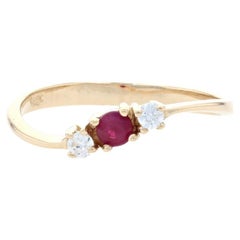 Yellow Gold Ruby & Cubic Zirconia Bypass Ring, 14k Round Cut .27ctw