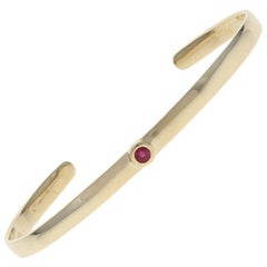 Yellow Gold Ruby Cuff Bracelet, 14 Karat Round Cut .12 Carat