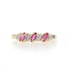 Yellow Gold Ruby Diamond Band - 10k Marquise .28ctw Three-Stone Ring