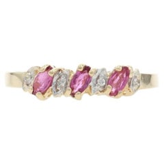 Yellow Gold Ruby Diamond Band - 10k Marquise .28ctw Three-Stone Ring