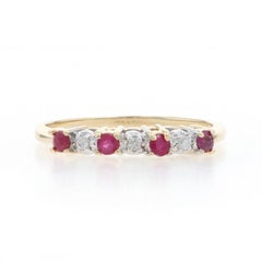 Yellow Gold Ruby Diamond Band - 10k Round .35ctw Four-Stone Ring